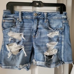 American Eagle denim shorts with lace detail